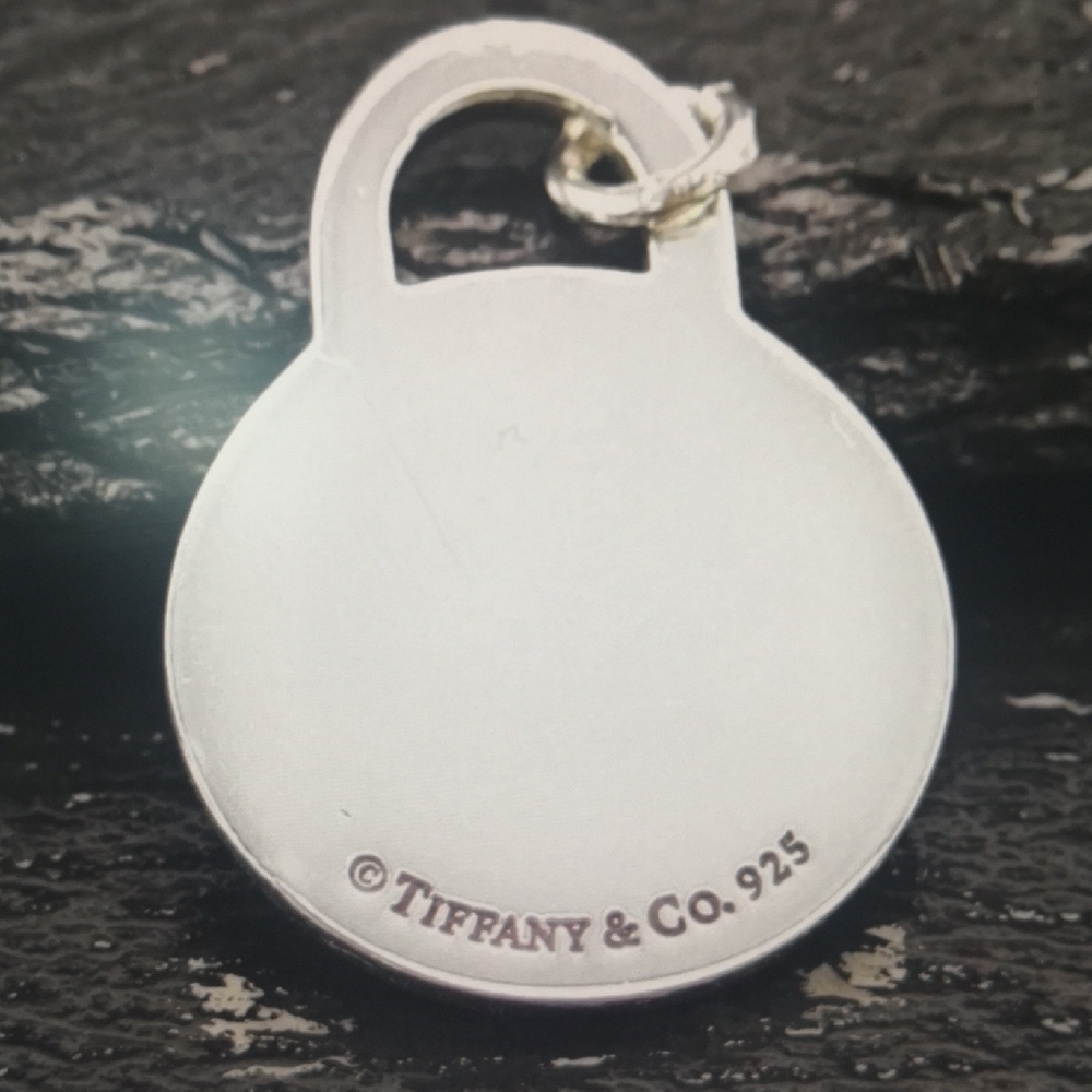 Tiffany & Co Medium Engravable Blank Round Tag Mens Pendant Sterling Silver